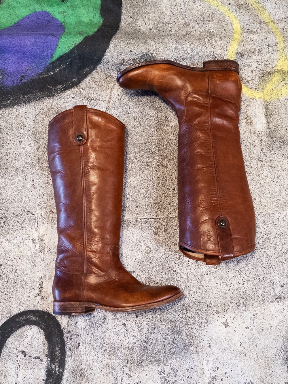 Frye Melissa Tall Brown Leather Pull-On Riding Boots | Cognac | Sz 6.5